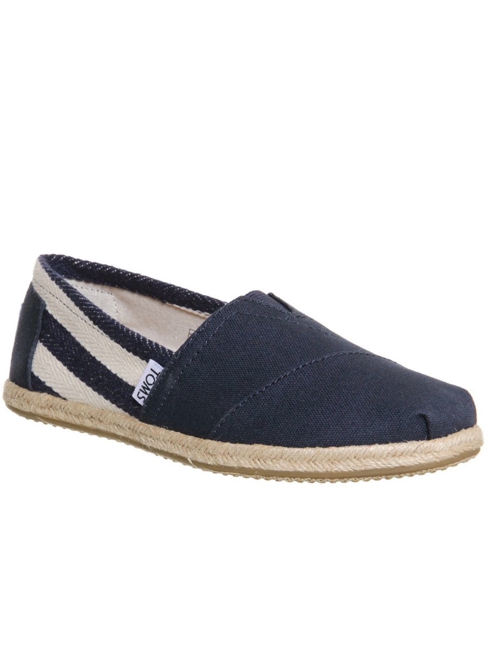 Toms Classic University Navy White Stripes Womens Canvas Espadrille Slip-ons,W11